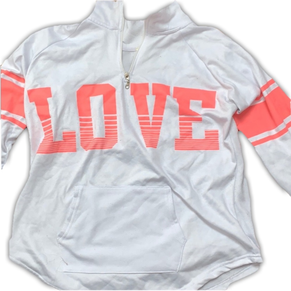 LOVE white and pink quarter zip